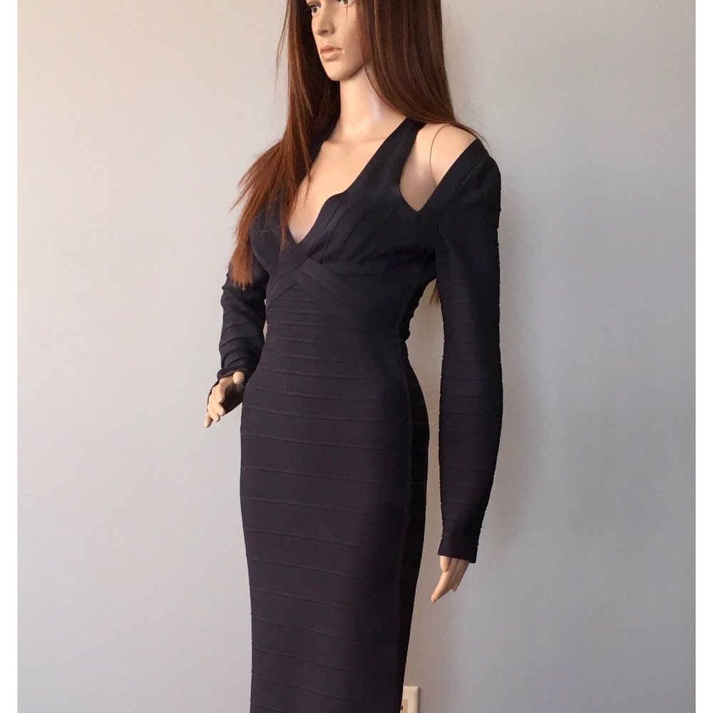 Herve Leger by Max Azria Mid-Length Navy Bandage Dress [size S]